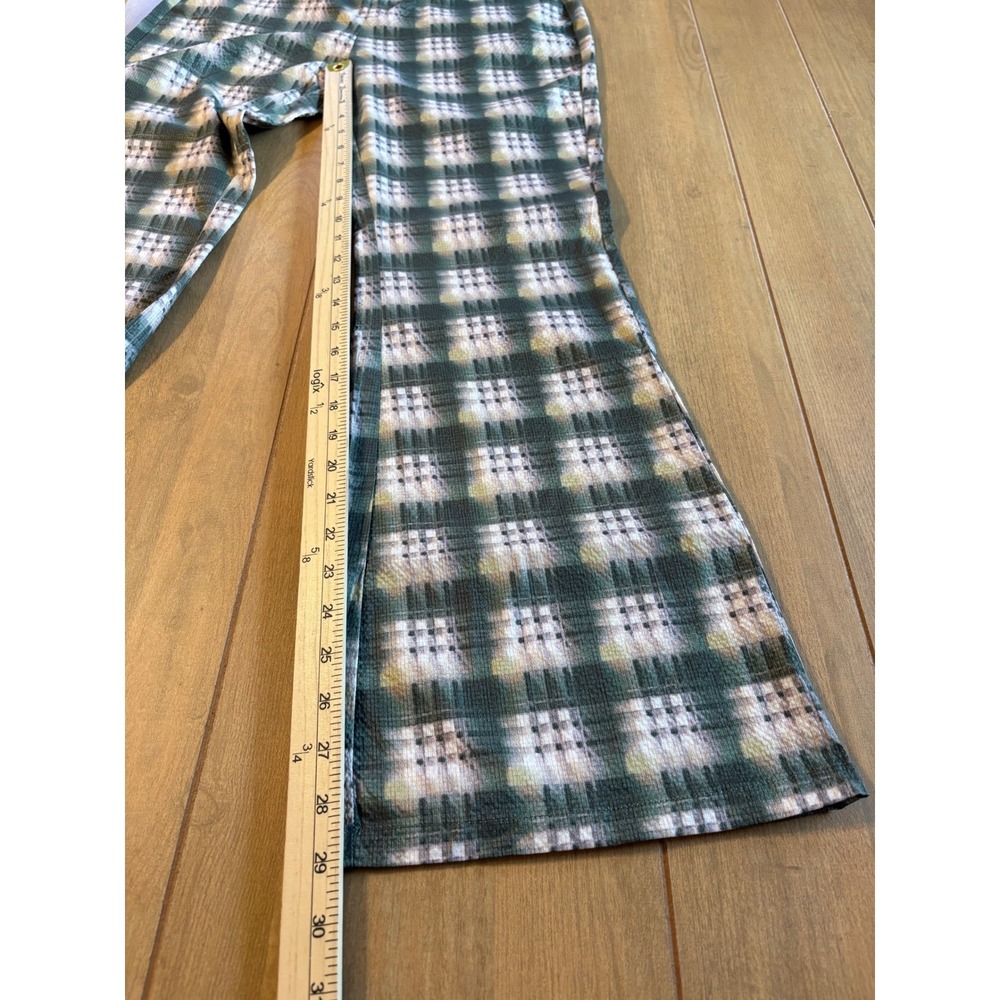 Cider Plaid Flare Pants Women Size M Green Yellow Daisy Button Retro 70s Style - Picture 12 of 14